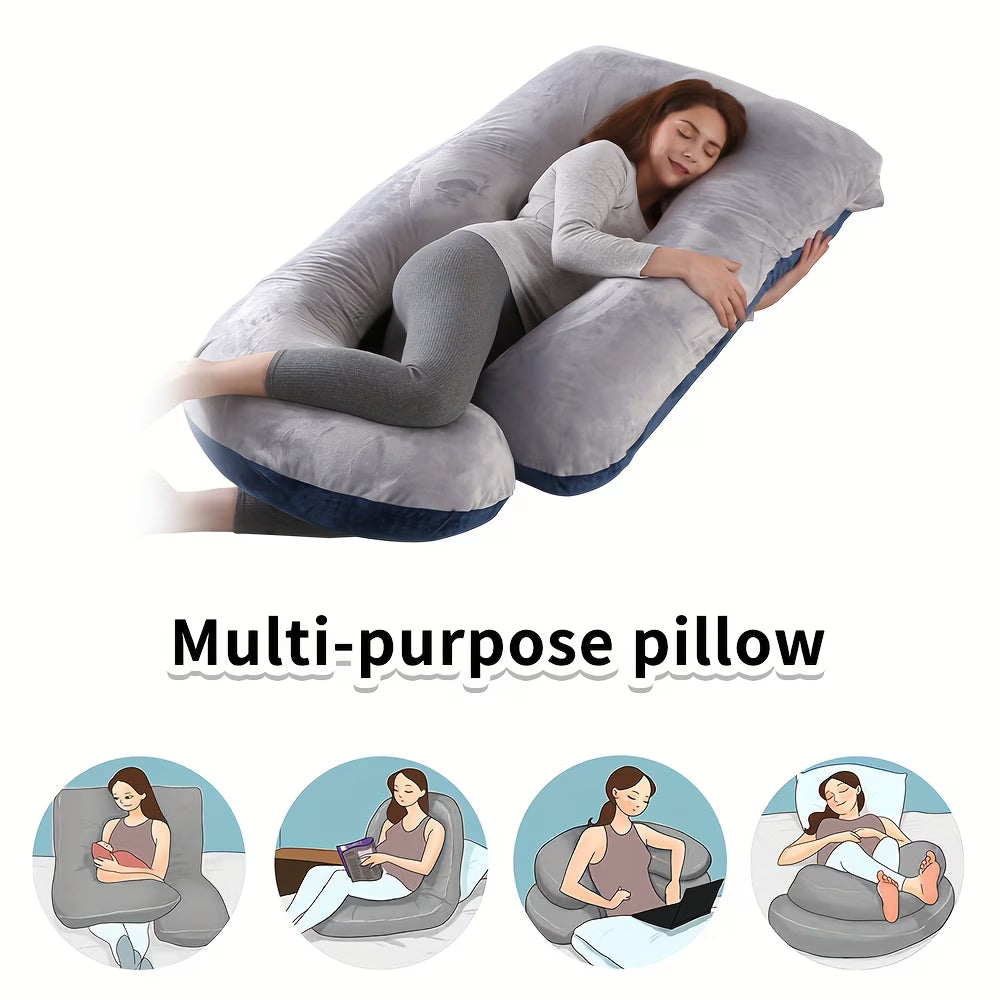 J-Shape Full Body Pillow – Side Sleeper Support for Back, Legs & Belly with Cooling Cover, Medium Firm