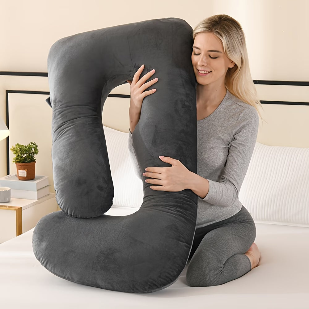 J-Shape Full Body Pillow – Side Sleeper Support for Back, Legs & Belly with Cooling Cover, Medium Firm