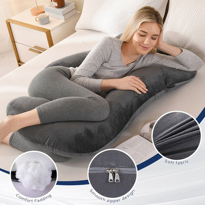 J-Shape Full Body Pillow – Side Sleeper Support for Back, Legs & Belly with Cooling Cover, Medium Firm