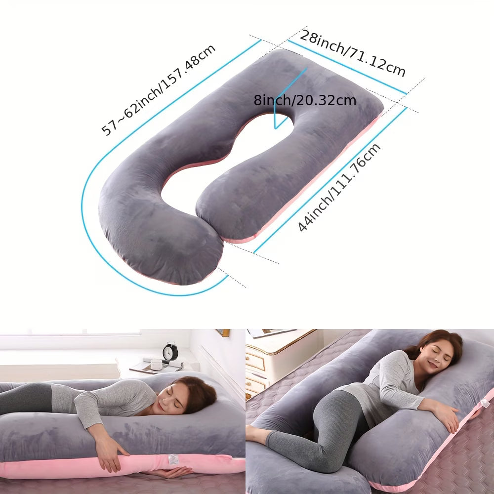 J-Shape Full Body Pillow – Side Sleeper Support for Back, Legs & Belly with Cooling Cover, Medium Firm
