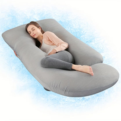 J-Shape Full Body Pillow – Side Sleeper Support for Back, Legs & Belly with Cooling Cover, Medium Firm