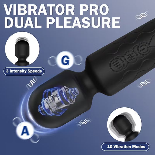 USB Rechargeable Wand Personal Massager – 20 Vibration Modes, 8 Speed Levels, Waterproof Silicone Body Massager for Full-Body Relaxation