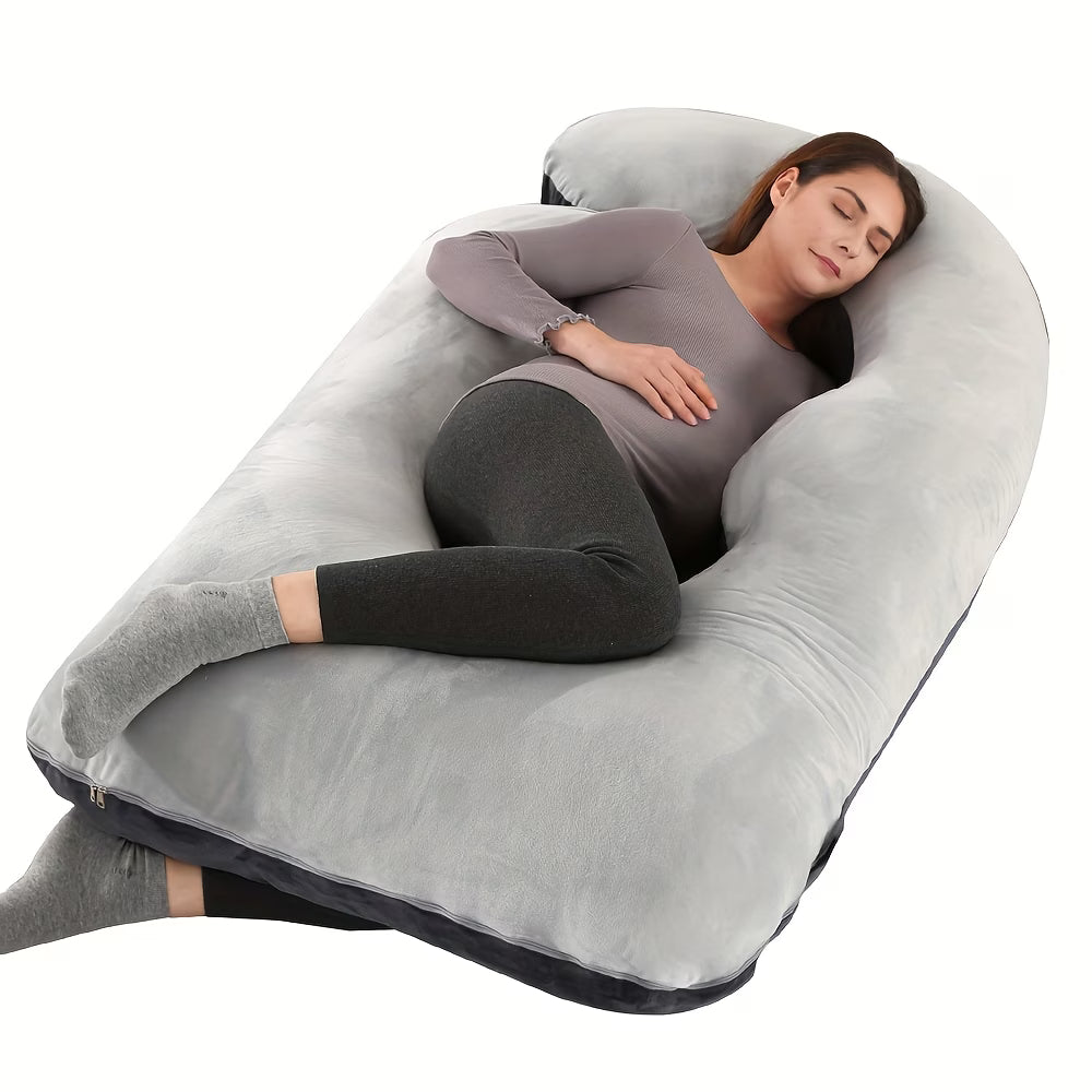 J-Shape Full Body Pillow – Side Sleeper Support for Back, Legs & Belly with Cooling Cover, Medium Firm