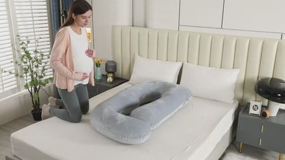 J-Shape Full Body Pillow – Side Sleeper Support for Back, Legs & Belly with Cooling Cover, Medium Firm